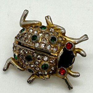 Vintage Coro Lady Bug Beetle Pin Brooch Gold Tone Rhinestone Enamel 1940s